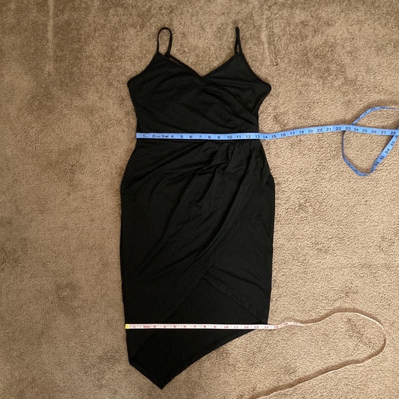 Black cocktail party asymmetrical dress with crisscross back, medium/large - Picture 8 of 12